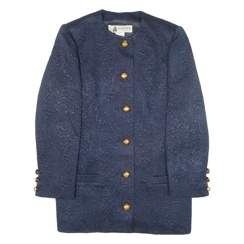 LANVIN Womens Blazer Jacket Blue Knit Wool Paisley M