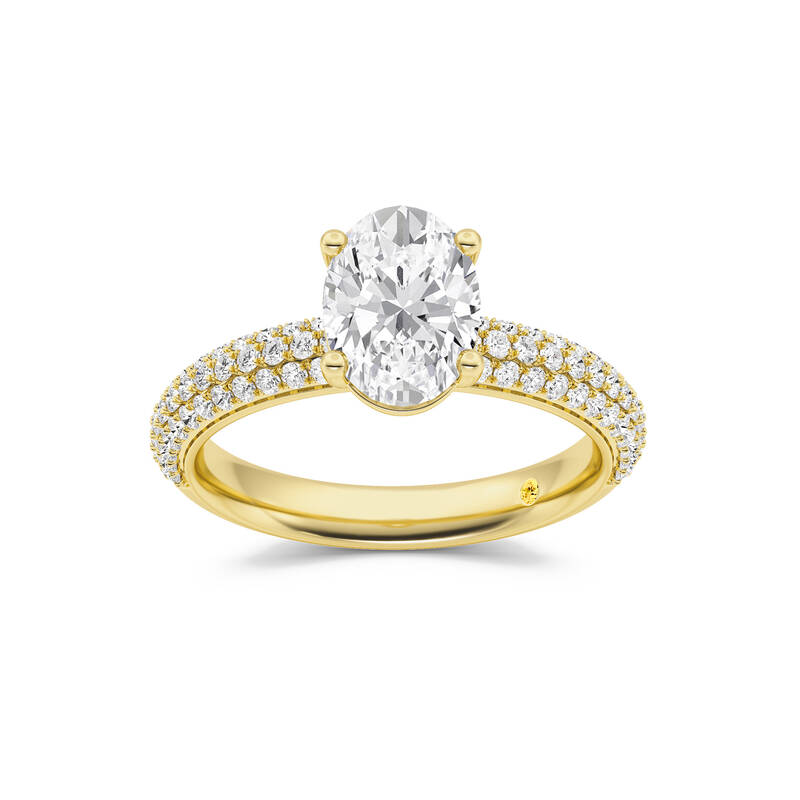 Delos Triple Row Pavé Set Oval Lab Grown Diamond Engagement Ring | 18K Yellow Gold 3 3/4 CT. TW.