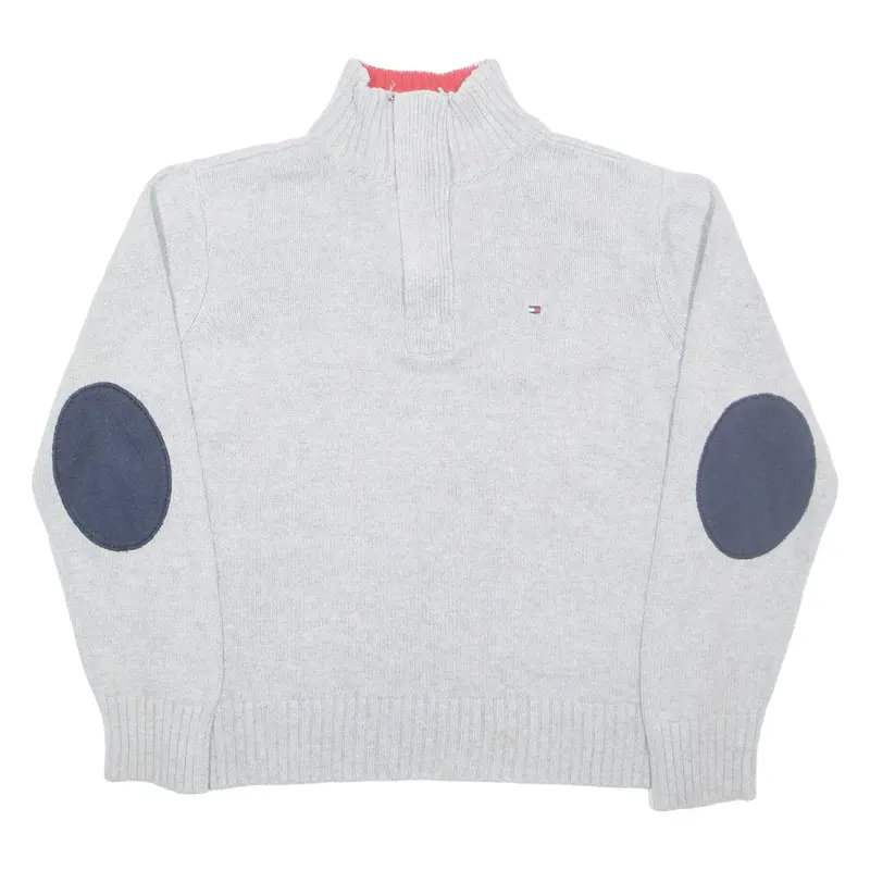 TOMMY HILFIGER Boys Jumper Grey 1/4 Zip Tight Knit S