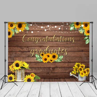 Sunflowers Brown Wood Graduation Photography Backdrop - Aperturee