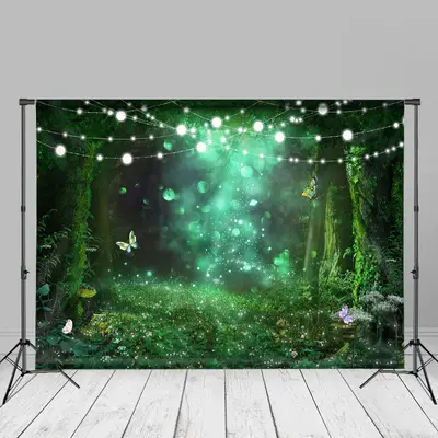 Green Fluorescence Jungle Light Spring Backdrop - Aperturee