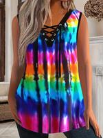 【Plus Size】 Tie Dye Print Tanktop, Casual Sleeveless Top for Summer, Women's Plus Clothing for Daily Wear