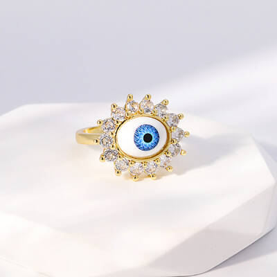 Evil Eye Stainless Steel Open Cuff Rings for Women