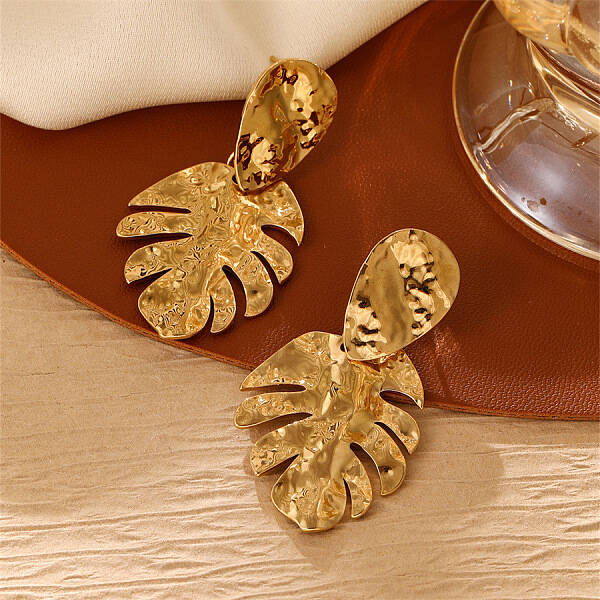 304 Stainless Steel Leaf Stud Earrings for Women