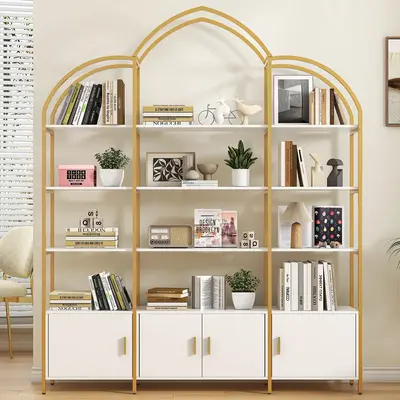 Semoic Arched Bookshelves and Bookcases: Triple Wide 5-Tier Large Open Bookshelf, Etagere Bookcase with Display Shelf for Hom...