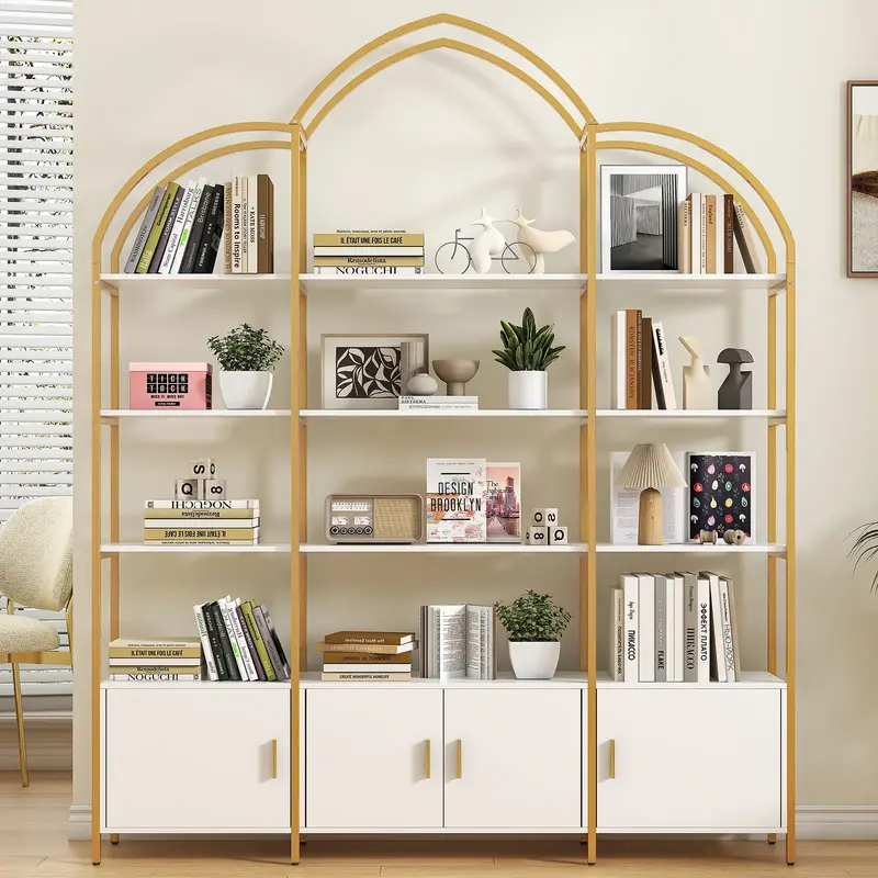 Semoic Arched Bookshelves and Bookcases: Triple Wide 5-Tier Large Open Bookshelf, Etagere Bookcase with Display Shelf for Hom...