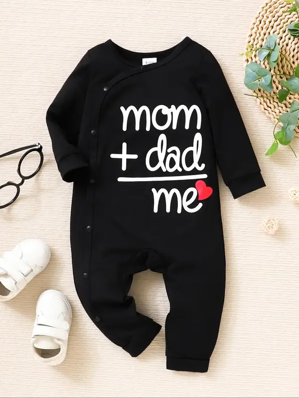 Newborn Infant Kids Letter Print One-piece Climbing Suit, Cute Long Sleeve Round Neck Jumpsuit for Baby, One-piece Clothes fo...