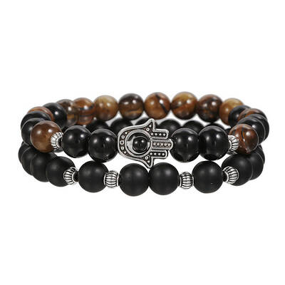 Volcano Stone Black Matte Black Gallstone Wood Beads Bracelet Set Combination Hip Hop Elastic Bracelet Bracelet Bracelet