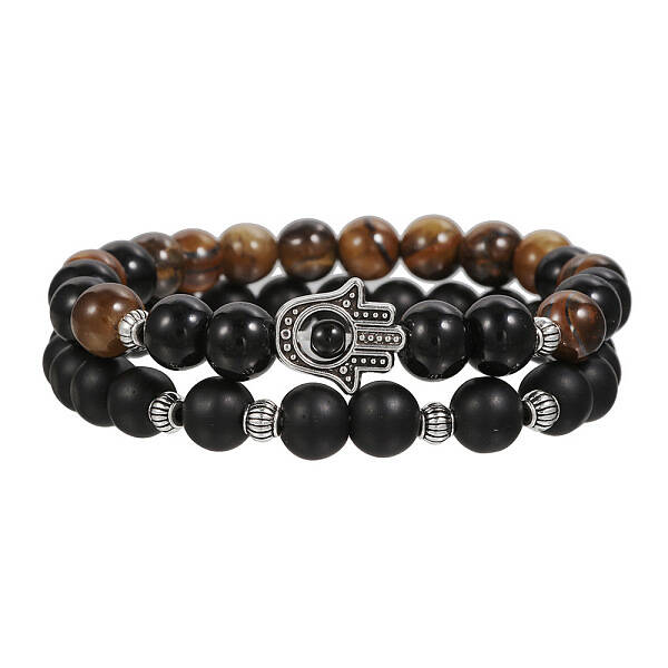 Volcano Stone Black Matte Black Gallstone Wood Beads Bracelet Set Combination Hip Hop Elastic Bracelet Bracelet Bracelet