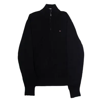 TOMMY HILFIGER Mens Jumper Black 1/4 Zip Tight Knit M