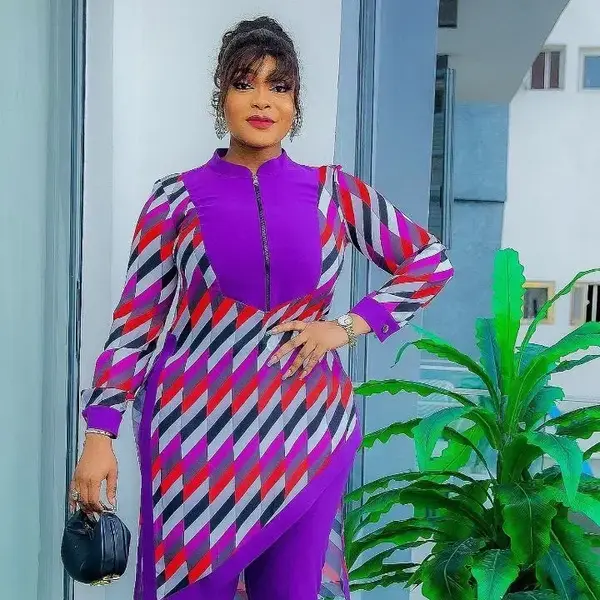 Turkey 2 Piece Outfit Set - Purple and Gray Patterned Dress with Long Sleeves and Matching Outfit, Ideal for Casual Wear Comf...