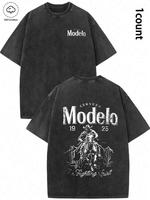 Unisex's 100% Cotton Washed Distressed Modelo Cowboy Tee, Regular Fit Street Fashion Casual Comfy Short Sleeve Round Neck T-s...
