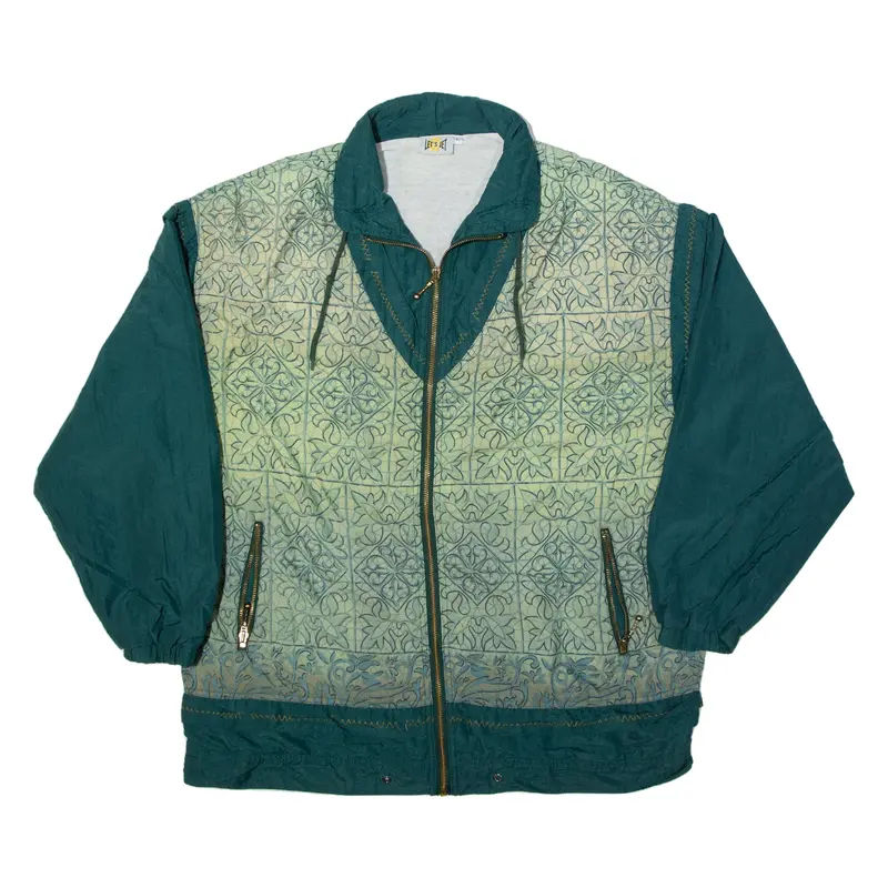 LETS JET Shell Jacket Green 90s Crazy Pattern Womens L