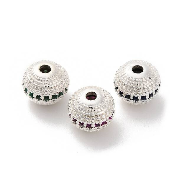 Brass Micro Pave Cubic Zirconia Beads