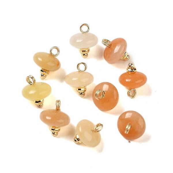 Natural Red Aventurine Rondelle Charms with Rack Plating Brass Loops