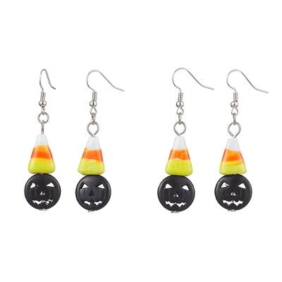 Halloween Candy Corn Handmade Lampwork Dangle Earrings