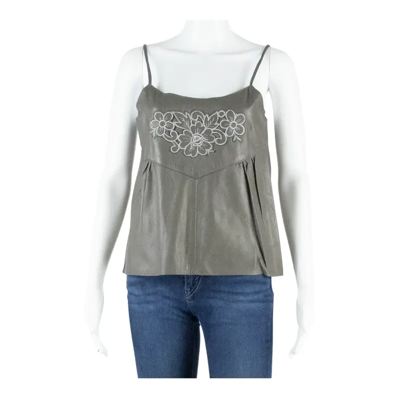 Leather Look Womens Camisole Vest Grey Sleeveless S