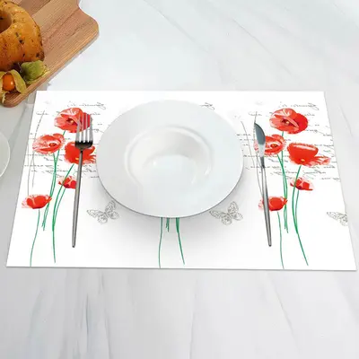Handwriting Red Flowers Butterfly Set Of 4 Placemats - Aperturee