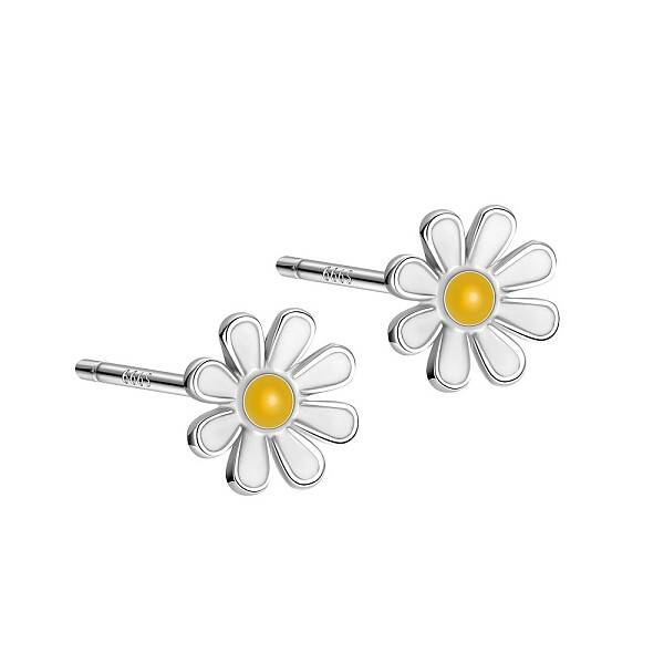 Anti-Tarnish Enamel Daisy Rhodium Plated 999 Fine Silver Stud Earrings for Women