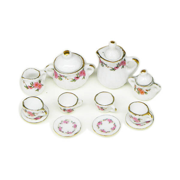Porcelain Miniature Teapot and Cups Set Ornaments