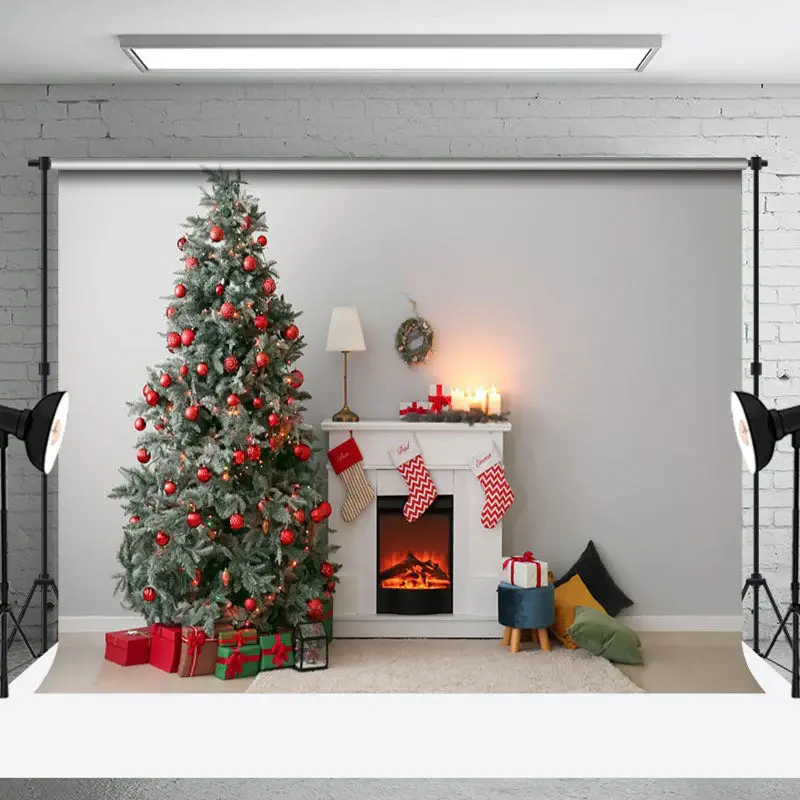 Aperturee Christmas Tree Gifts Fireplace Sock Festive Backdrop - Aperturee