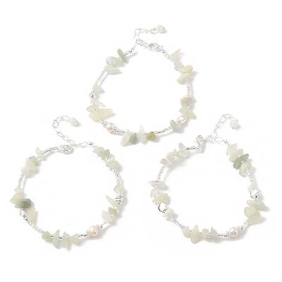 Natural Pearl & Natural Xiuyan Jade Chip Beaded Bracelets