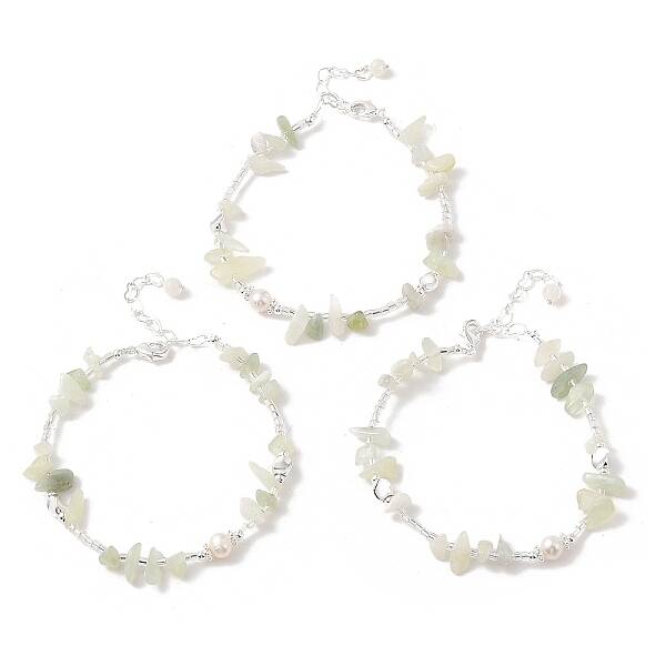 Natural Pearl & Natural Xiuyan Jade Chip Beaded Bracelets
