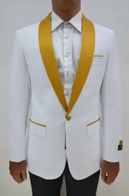 Dinner Jacket - White/Gold - Mens Wholesale Blazers