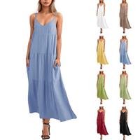 Tankaneo Women’s Wedding Deep V Neck Formal Dress Loose Plain Maxi Casual Backless Cami Dresses with Two Pockets