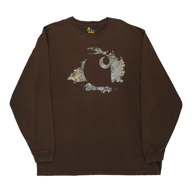 Carhartt Graphic Long Sleeve T-Shirt - XL Brown Cotton
