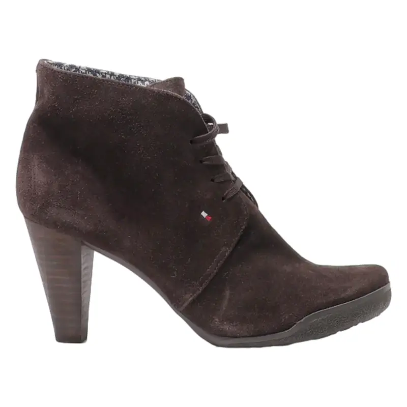TOMMY HILFIGER Block Heels Brown Suede Womens UK 6