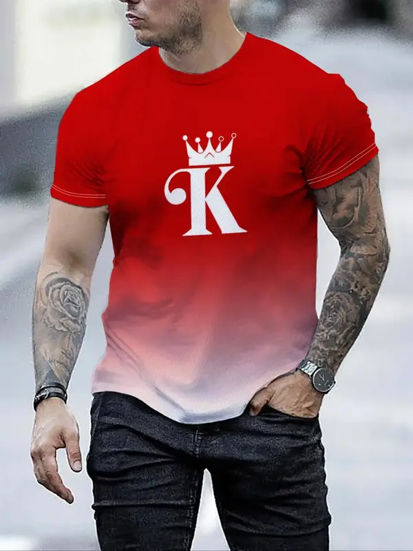 Men's Regular Fit Crown & Letter Print Round Neck Tee, Casual Short Sleeve Crew Neck T-shirt for Summer, Fashion Men's Top fo...