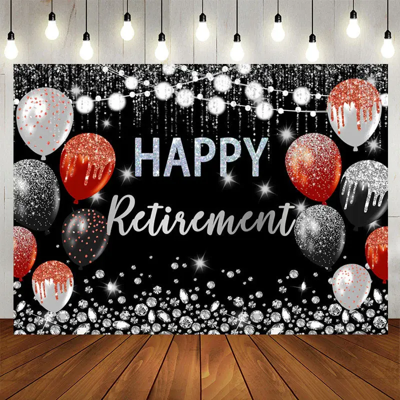 Aperturee Black Silver Retirment Balloons Backdrop