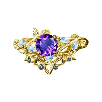 10K Gold Round Cut Bridal Set Vintage Vine Wedding Bridal Anniversary Proposal Ring Set