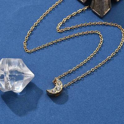 304 Stainless Steel Crystal Rhinestone Pendant Cable Chain Necklaces for Women