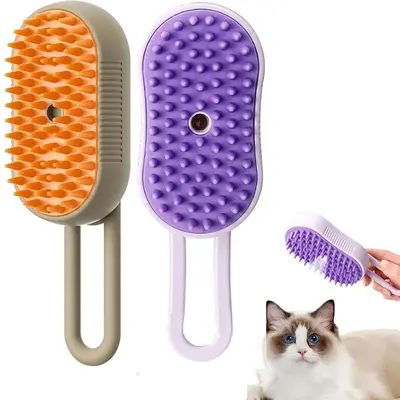 4 in 1 Cat Steam Brush, 2 Counts Rechargeable Anti-static Steam Pet Brush, All in One Pet Brush for Massage, Cleaning, Sheddi...