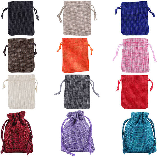 24Pcs 12 Colors Burlap Packing Pouches Drawstring Bags