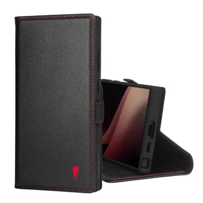 Samsung Galaxy S24 Ultra Leather Case (with Stand Function) - Black with Red Detail