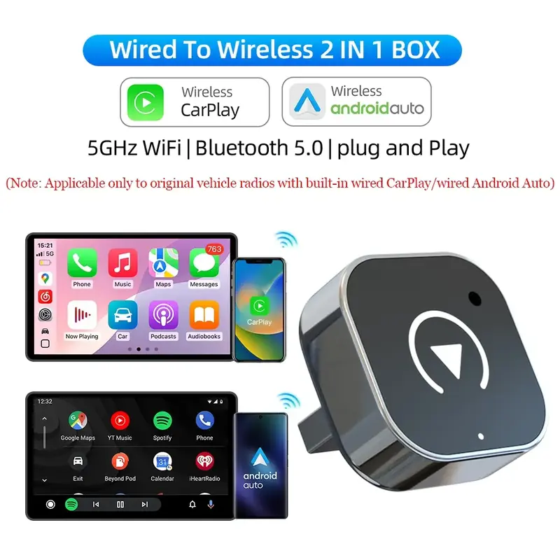 Wireless Car Adapter, Portable Wireless Adapter, Car Smart BT Connector for iPhone & Android Phone, Car Electronics Accessori...