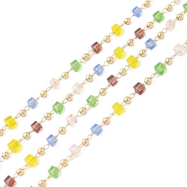 Faceted Cube Glass & Round Beaded Chains