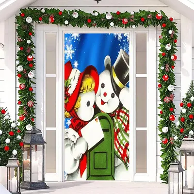 Lovely Snowmans Snowflake Door Cover For Christmas - Aperturee