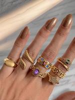 7pcs Rhinestone Decorated Snake Design Ring, Fashion Accessories for Women & Girls, Fashion Jewelry for Party, Daily Clothing...