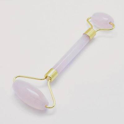 Natural Rose Quartz Brass Face Massager