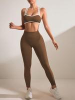 Women's Solid Ribbed Crop Sports Bra & High Waist Leggings Tracksuit Set, Breathable Comfortable Sports Set for Yoga Gym Work...