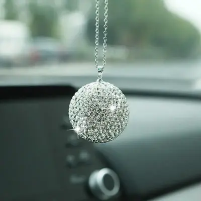 Artificial Rhinestone Ball Car Hanging Decoration, Bling Rear View Mirror Pendant for Car Decor, Car Interior Decor Ornament,...