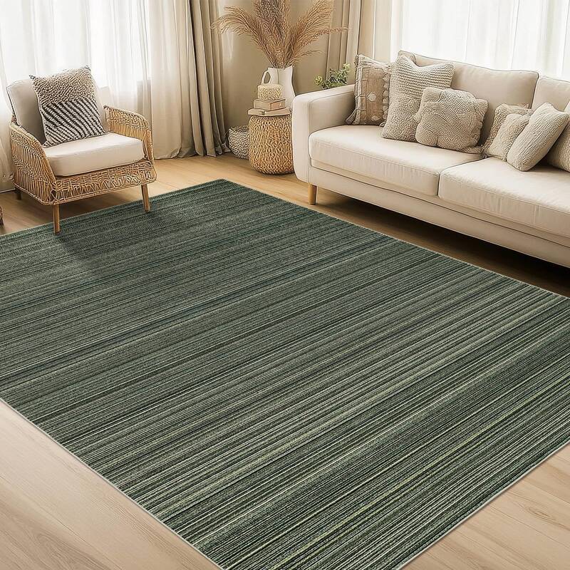 Garvee Large Area Rug 9x12 Modern Stripe Design Non-Slip Rubber Backing Polyester Soft Low Pile Foldable Washable Indoor Livi...