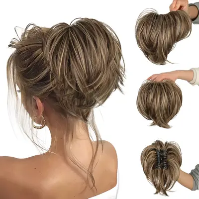 100g Heavy Messy Bun Hair Piece Claw Clip Short Ponytail Extension with Metals Wire for Women DIY Full Easy Bun