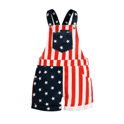 4th of July Infant Baby Girl Boy Outfit Star Stripe Print American Flag Overalls Suspender Romper Pants with Pocket Patriotic...