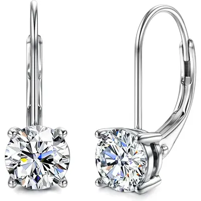 Fansilver synthetic Moissanite Earrings,1.0ct-2.0ct D Color Brilliant Round Cut Lab Earrings Dangle Earrings synthetic Moissa...