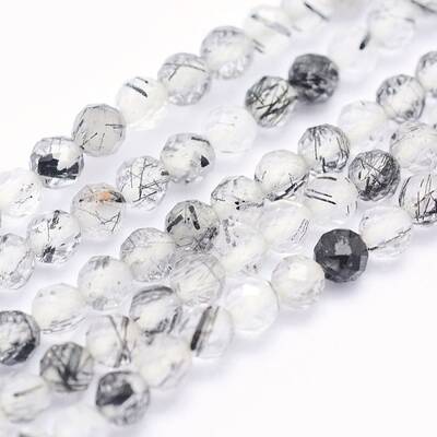 Natural Black Rutilated Quartz Beads Strands